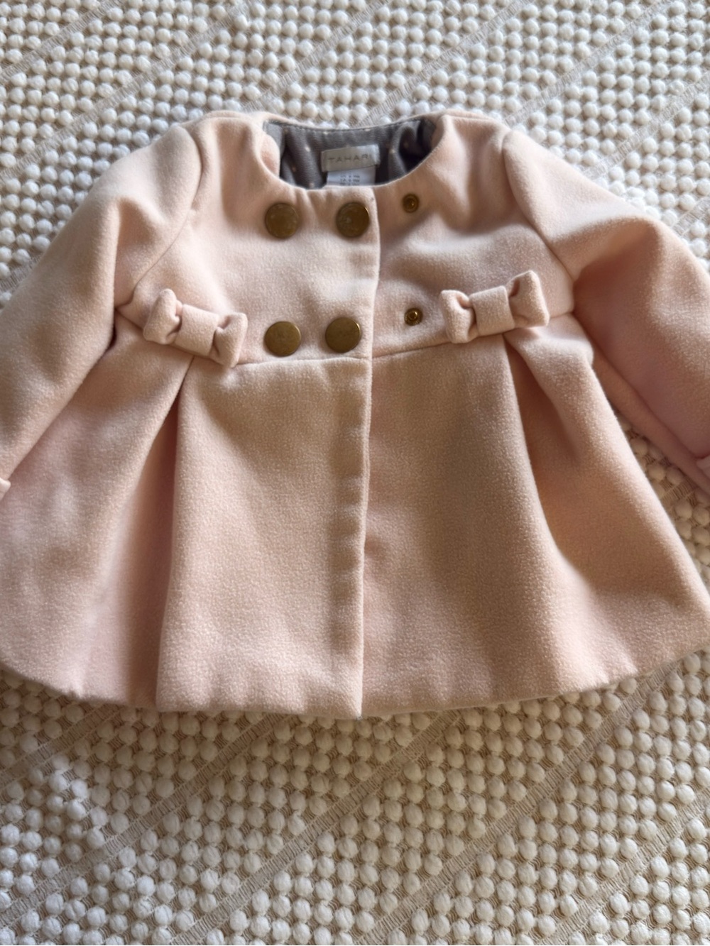 Tahari Light Pink Double-Breasted Girls Peacoat with Bows